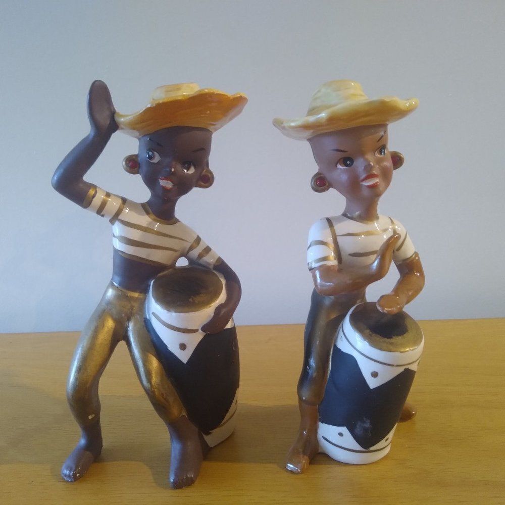 Vintage Kreiss MCM Ceramic Drumming Dancing Women Figurines Japan